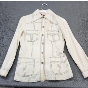 Vintage Ruffian Outfit Set Womens 10 White 2 Piece Jacket Pants Embroidered